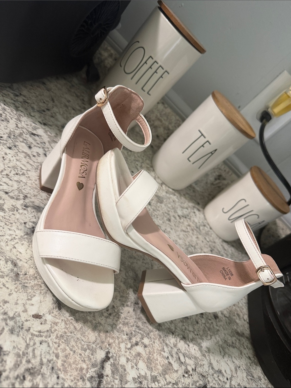 Girls' White Block Heel Sandals with Ankle Strap